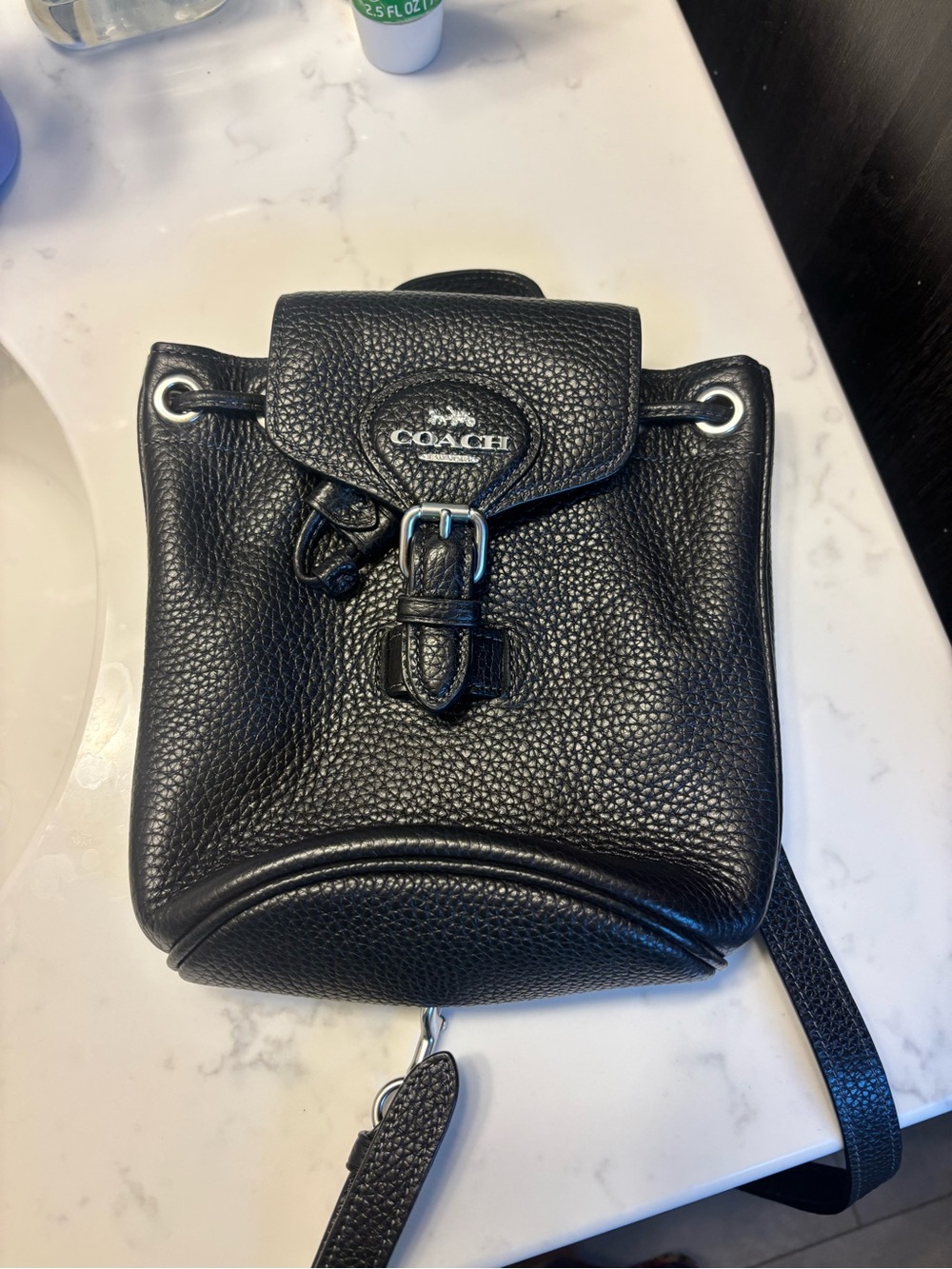 Coach Black Pebbled Leather Mini Drawstring Backpack